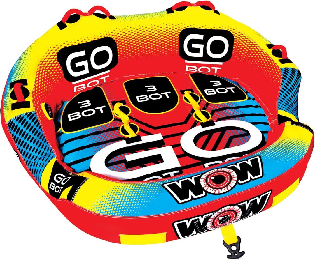 WOW Sports Go Bot 1 2 or 3 Person Inflatable Towable Cockpit Tube for Boating, 18-1050