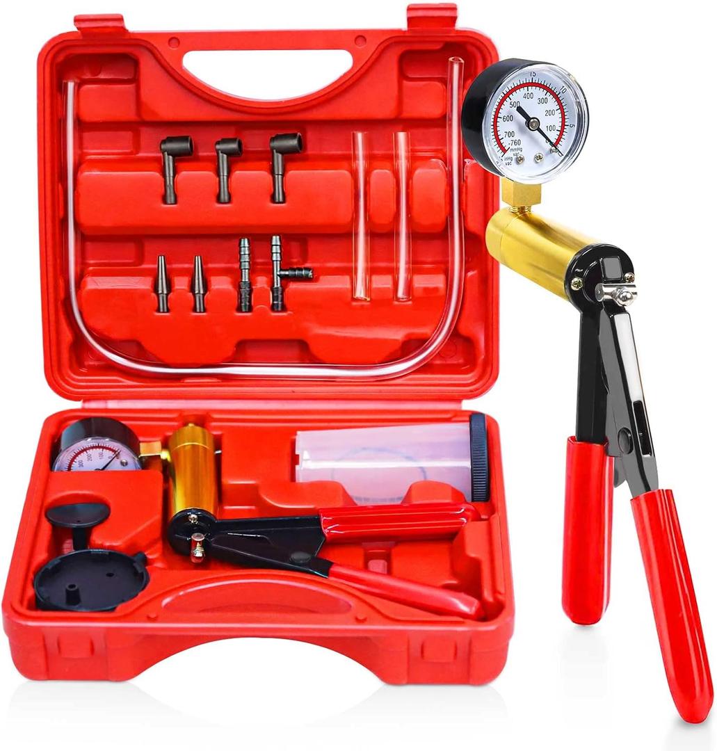 Hand Held Vacuum Pump Tester Set Vacuum Gauge and Brake Bleeder Kit for Automotive with Adapters Case