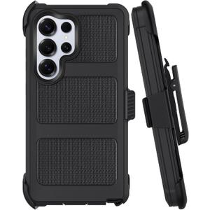 Belt Clip Holster Compatible with Samsung Galaxy S25 Ultra Defender Case with 360 Rotating Stand - Heavy Duty Protection Anti-Drop Shockproof, Black