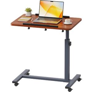 Laptop Table Mobile Adjustable Height Portable Desk Notebook Swivel PC Computer Rolling Desk with Wheels, Laptop Stand for Couch Bedside Hospital Bed Table (Dark Walnut)