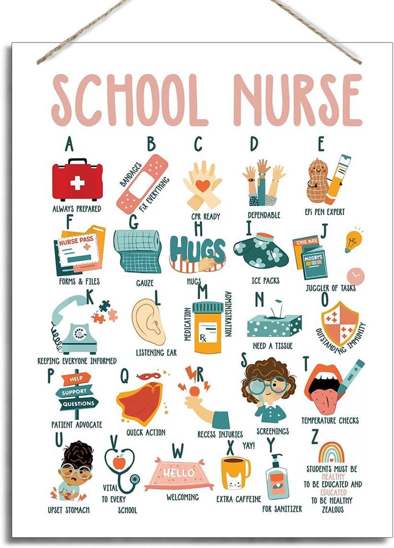 School Nurse Sign, School Nurse Thank You Gift, Decorative Hanging Wood Plaque for Wall, Rustic Door Hanger, Farmhouse Wall Sign, School Health Office Wall Decor, Appreciation Gift for Nurse