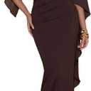 SOLY HUX Women's Elegant Bodycon Maxi Dresses Evening Fishtail Shawl Dress Cocktail Formal Gowns Pure Brown X-Large