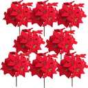 8 Pack 7 Heads Christmas Artificial Poinsettia Flowers Faux Bush Bouquets Silk Poinsettia Christmas Tree Ornaments Poinsettia Flower Arrangement for Xmas Holiday Decor(Golden Red)
