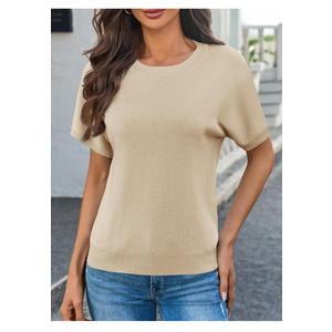 Saodimallsu Womens Short Sleeve Sweater Casual Basic Crew Neck Loose Knit Pullover Tops Summer Lightweight, L