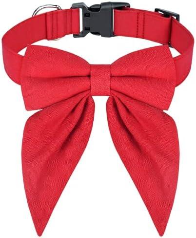 Malier Christmas Dog Collar with Bow tie, Classic Red Plaid Dog Christmas Collars for Girl and Boy, Cute Adjustable Holiday Puppy Collars for Small Medium Large Dogs Cats (Red, Large)