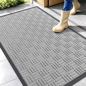OLANLY Front Door Mat Outside Entrance 47x32, Absorbent, Heavy Duty Sturdy Natural Rubber Doormat Indoor Outdoor, Non-Slip, Stain and Fade Resistant, Low Profile Floor Mat for Entryway, Light Gray