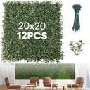 Grass Wall Panels 20  20 (12 Pack)  UV-Protected Artificial Boxwood Hedge Greenery Backdrop Covers 33.33 sq ft, Indoor/Outdoor Privacy Fence Screen, Zip Ties & Spare Leaves Included