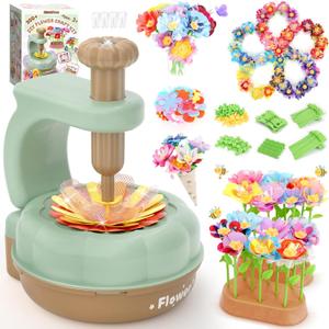 GirlsHome 300+PCS Fabric Flower Bouquets Toys, DIY Flower Making Kit for Kids, Arts and Crafts for Kids, Reusable Educational Preschool Toy, Valentines Day Gift Birthday Gifts for 4 5 6 7 8+ Year Old (Green Brown)
