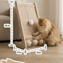 Cat Scratcher for Indoor Cats, L-Shaped Cat Scratching Board & Ramp, Solid Wood Cat Scratch Pad, with Hanging Ball & 3 Bottom Play Balls, Ideal for All Cats (Wood Grain, L)