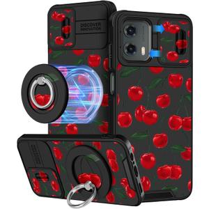 Buleens for Moto G 5G 2024 Case 6.6 Inch - with Ring Stand & Camera Cover Aesthetic Cute Designed for Women Girls Girly Pretty Kawaii Cherry Phone Case for Motorola G 5G 2024 Compatible with Magsafe