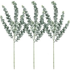 Supla 3 Pcs 35" Tall Eucalyputs Stems Eucalyputs Leaves Spray Artificial Eucalyptus Branches Real Touch Greenery Stems for Vase Bouquets Garland Flower Arrangements Table Centerpieces Decorations