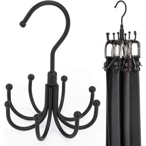 ZEDODIER Belt Hanger, Rotatable Belt Rack Closet Accessories Organizer, Maximum 24 Storage Capacity, Hanging Holder Storage Hook for Belt, Bra, Tank Top, Tie, Scarf, Purse, Black (1 Pack)