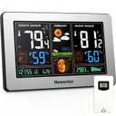 Newentor Weather Station Wireless Indoor Outdoor Thermometer, Color Display Digital Weather Thermometer with Atomic Clock, Barometric Pressure, Forecast Station with Adjustable Backlight, Sliver