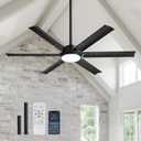 52 Inch Ceiling Fan with Lights and Remote Control, Black Industrial Fan Light Aluminum Fandelier Dimmable Reversible 6 Speed Silent for Living Room Patio Bedroom Dining Room