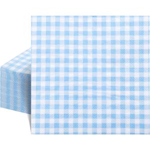80 Pk Gingham Napkins Light Blue Napkins Disposable - Pack of 4