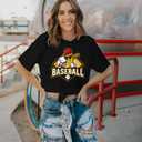 Womens Baseball Shirt Game Day Shirts Baseball Team Shirt Funny Fan Short Sleeve Tee (Black, L)