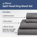 Flex Top Split Head King 4 Piece Sheet Set - Soft, Breathable & Cooling Bed Sheets Set - Hotel Luxury Bedding for Women & Men with Deep Pockets - Wrinkle Free & Fade Resistant - Oeko-Tex - Dark Grey