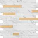 Peel and Stick Backsplash, 10-Sheet Peel and Stick Tiles PVC Wall Tile Stick on Backsplash for Kitchen Fireplace (White Mixed Gold)