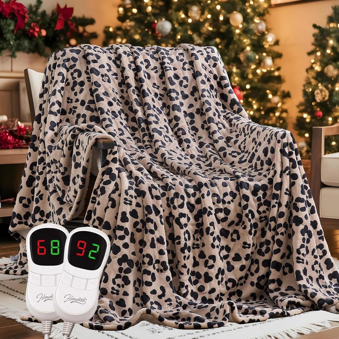 Homemate Heated Blanket Electric King Size - 100x90 Heating Blanket with 10 Fast Heat Levels 8 Hours Auto Off Ultra Soft Cozy Flannel Over-Heated Protection ETL Certification Keep Warming in Home (Leopard)