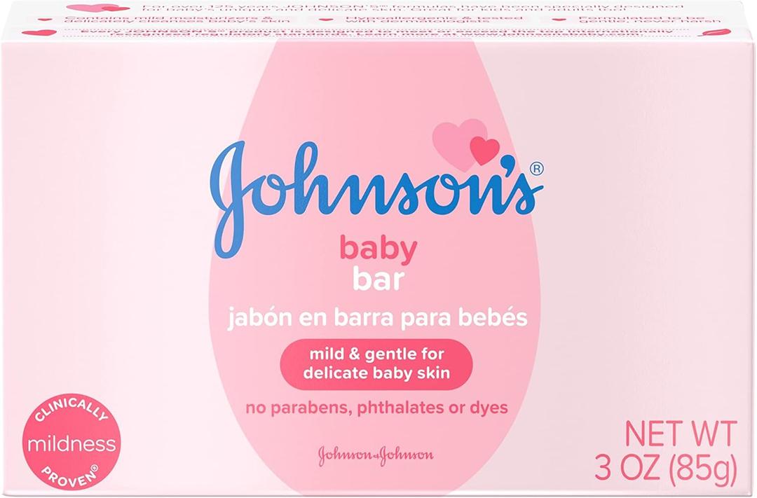 Johnson's Baby Body Soap Bar, Gentle for Baby Bath and Skin Care, Hypoallergenic and Dermatologist Tested, Paraben Free, Phthalate-Free, Dye-Free, 3 oz 