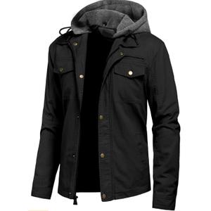 Pursky Men's Canvas Cotton Military Casual Field Jacket Outerwear With Removable Hood 2XL