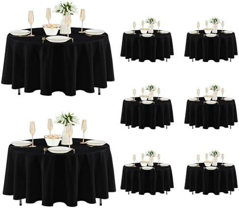 Fitable 8 Pack Round Tablecloths: Stain Resistant Wrinkle Free Circle Table Clothes, Washable Reusable Polyester Table Covers for Wedding Party Birthday Banquet Reception(Black, 84 Inch)