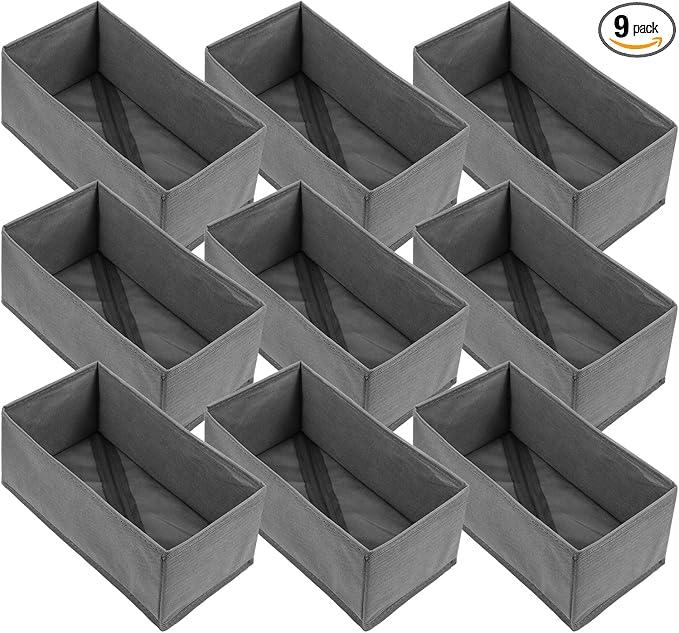 Pack of 9 Foldable Drawer Organizers Collapsible Storage Bins – Clothing Drawer Organizer for Clothes, Dark Grey (10.6"x5.5"x4.3", Non-Woven Fabric)