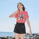 Baseball Game Day T-shirt Mom Fun Ladies Printed retro baseball pattern casual short-sleeved top Pink-S (Pink)