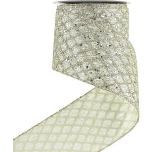 HUIHUANG Champagne Wired Ribbon 4 inch Glitter Christmas Tree Ribbon Diamond Mesh Wire Ribbon for X-mas Tree Decorations, Wreaths, Garland, Large Bows Making, Wedding Decor -10 Yards