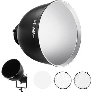 NEEWER 10.4/26.5cm Medium Focus Reflector Bowens Mount with 15/30 Honeycomb Grids & Soft Cloth, 45 Diffuser Lamp Shade Compatible with Godox NEEWER Studio Strobe Flash Light Speedlite, FR26