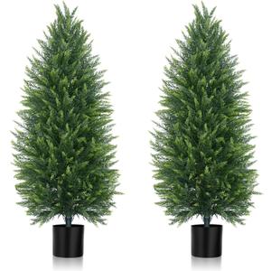 Yangrass 2Pack Artificial Cedar Topiary Trees with Pot,4FT UV-Anti Greenery