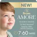 Pampers Amore, Size 7 (26-50 lbs), 60 Count, Our Best Diaper Hypoallergenic & Fragrance Free, Up to 100% Leakproof, Soft as Cashmere