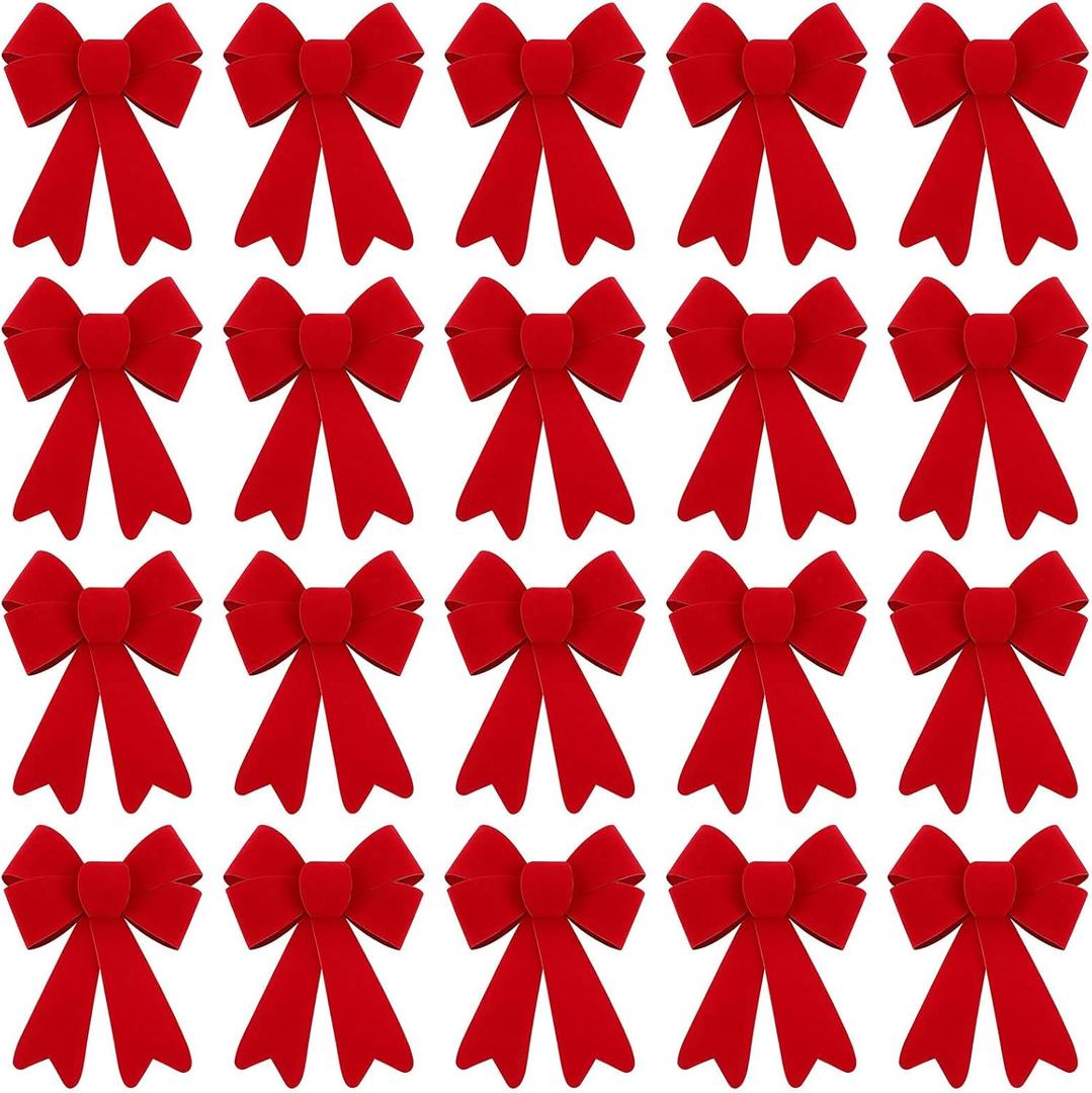 MCEAST 16 Pieces 6.2 x 4.7 Inch PVC Christmas Bows Red Velvet Mini Bows Tabletop Christmas Tree Bows Ornament for Door Window Party Indoor Outdoor Christmas Decorations