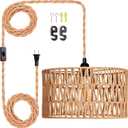 Maliralt Hanging Lamps Rattan Pendant Light Hanging Lights 16.4ft Plug in Cord Pendant Light Fixture Plug Into Wall Outlet Pendant Lighting with On Off Switch for Bedroom Living (Cylindrical Shade)