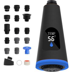 LED Faucet Head Replacement 4 Function Universal Temperature Display Pull Down Kitchen Faucet Head with 15 Adapters Compatible with American Standard/Kohler/Moen/Delta, Sink Sprayer, Oil Rubbed Bronze