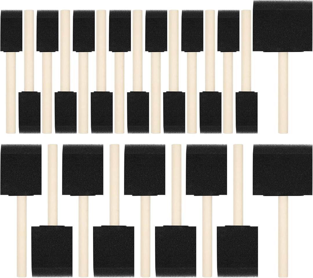 24 Pcs Foam Paint Brushes, Wood Handle Sponge Brushes for Painting, Staining, Varnishes, and DIY Craft Projects (1'', 2'' and 3'')