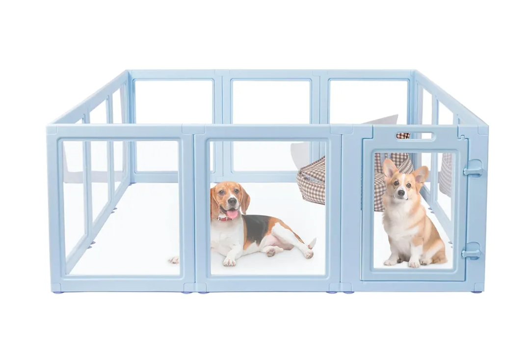 Clear Acrylic Dog Playpen,Transparent DIY Dog Pen,Easy Assembly and Disassembly,Indoor and Outdoor Use,Simple Cleansing Fence (Sky Blue, 60CM, 10 Panel)