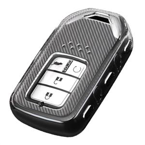 TANGSEN Key Fob Case TPU Cover Compatible with Honda Accord Hybrid Civic CROSSTOUR CR-V CR-Z FIT HR-V Odyssey Transparent Carbon Fiber Texture 3 4 5 6 7 Button Protective Key Shell