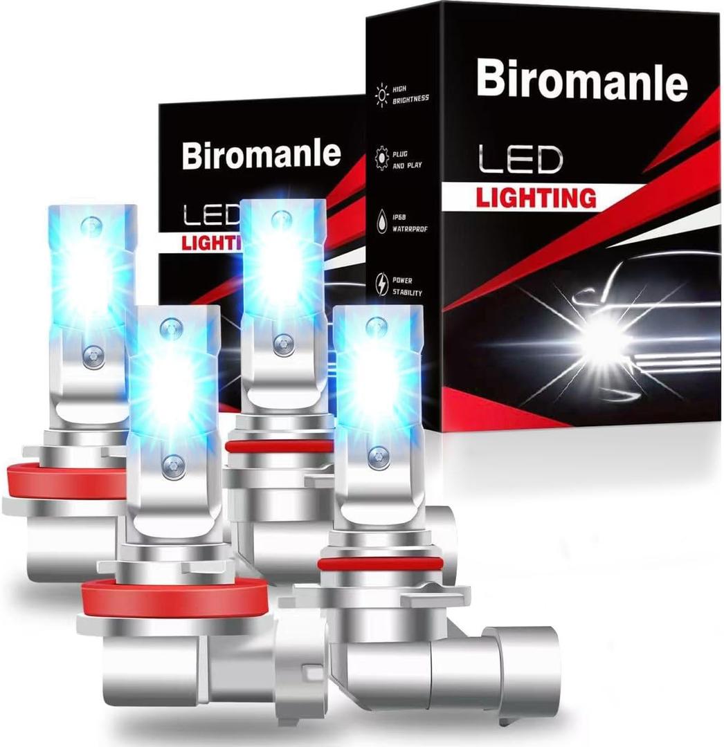 9005 H11 Fog Light Combo, 400% Brighter 24000LM 8000K Ice Blue, HB3 9005 H9 H8 H11 High Low Beam, Plug and Play,fog light bulb,Turn signal light bulbs,Pack of 4