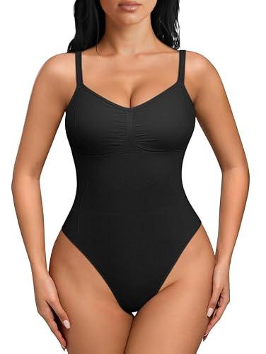 OQQ Women’s Shapewear Bodysuit Seamless Tummy Control Body Suit Soft Stretch Tank Top for Everyday Wear Black.M