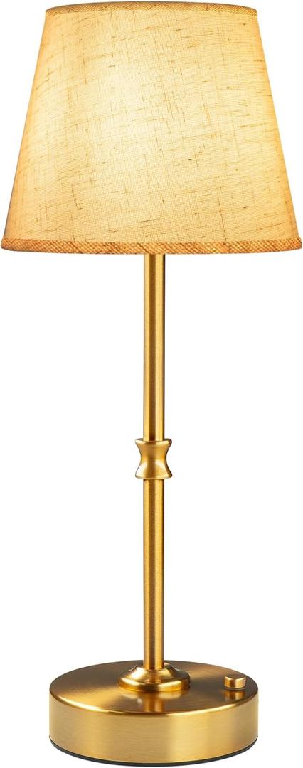 EppieBasic Cordless Table Lamp Rechargeable: Fast Charging & Long Lasting - 2700K Warm Light Vintage Gold Lamps - Dinning Living Room Bedroom - Linen Shade