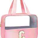 Initial Clear Makeup Bag Personalized Pink Clear Cosmetic Bag, Cute Large Make Up Bags Organizer Bag, Travel Toiletry Bag for Women Girl Gifts C (Pink)
