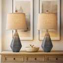 PoKat 20.25" Rustic Farmhouse Table Lamp Sets of 2 for Living Room Bedroom Deep Grey Contemporary Classic Bedside Nightstand Lamp with White Fabric Shade, Suitable for Small Place (20.25 Small Szie, Dark Grey)