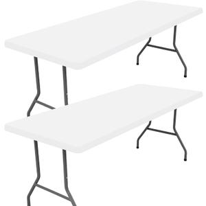 Moosfor Spandex 8 Foot Rectangle Table Cloth 2 Pack, Elastic Fitted Tablecloths for Picnic, Stretch Washable Patio Table Cover for Outdoor, Camping, Banquet and Parties (White, 36"x96")