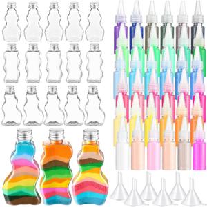 Vertintong 60 Pcs Sand Art Bottles Kits Include 18 Pcs Wave Shaped Sand Bottles 36 Pcs Art Sand and 6 Pcs Funnels Sand Art Containers for Kids DIY Activity Party Favor Craft Collection
