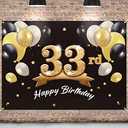 PAKBOOM Happy 33rd Birthday Banner Backdrop - 33 Birthday Party Decorations Supplies for Men - Black Gold 4 x 6ft