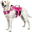 Dog Harness for Large Dogs Heavy Duty, No Pull Tactical Dog Harness with Molle System, Easy On and Off Service Dog Vest, Breathable Padded, Adjustable Reflective Pet Vest for Walking Hiking Training L (Neck:18-24",Chest:25-36"),45-80 lbs, Pink Camo)