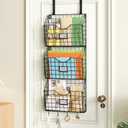 X-cosrack 3-Tier Hanging Wall Files Rack with Door Hooks and 6pcs S Shape Hooks, Over the Door File Organizer &Mounts on Wall Metal Folder, with Tag Slot Great for Office Home and Work- Black