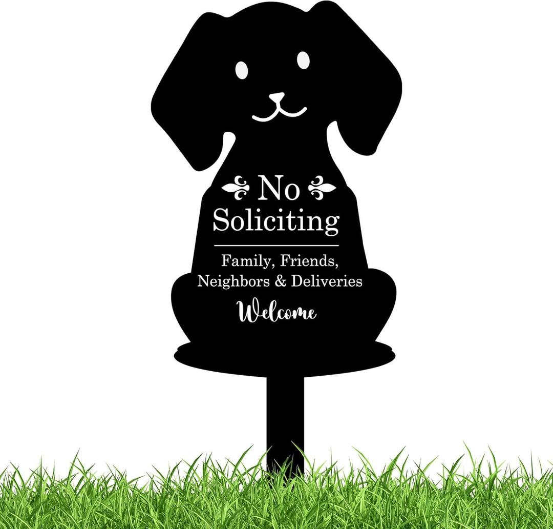 Pigort No Soliciting Sign for House Funny Metal No Soliciting Yard Sign Cute Dog Shape 8"X16"