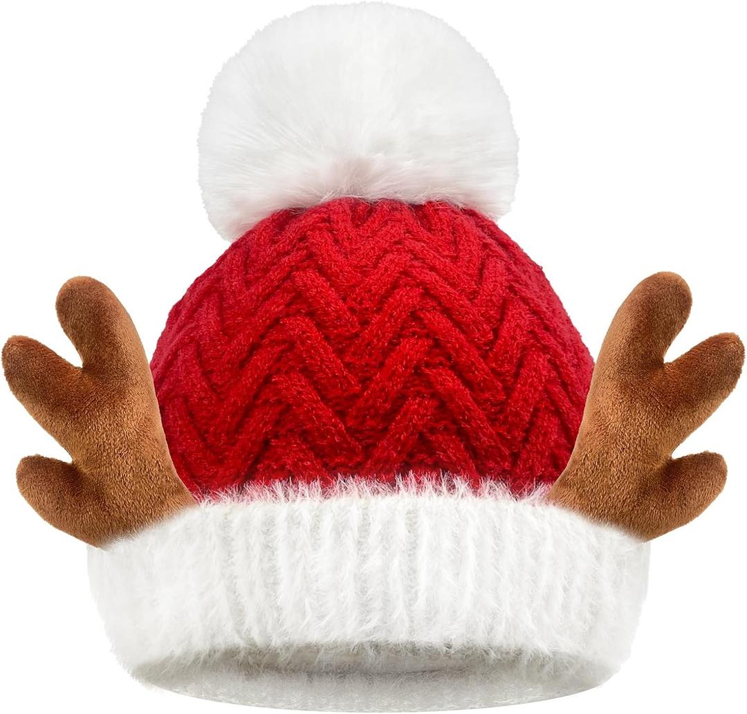 QLINLEAF Baby Santa Hat Anlters Christmas Hat Winter Warm Cotton Kitted Toddler Unisex Small Santa Hats(1-6 Years Old